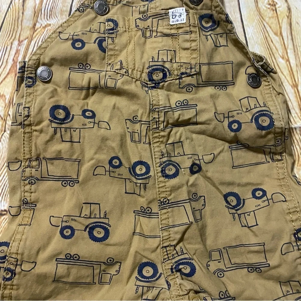 Carters Tan Dump Truck Shortalls Overalls